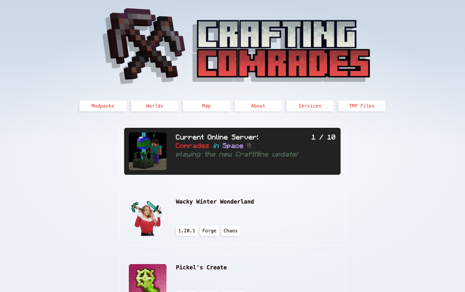 Screenshot of Crafting Comrades Website Default Theme.