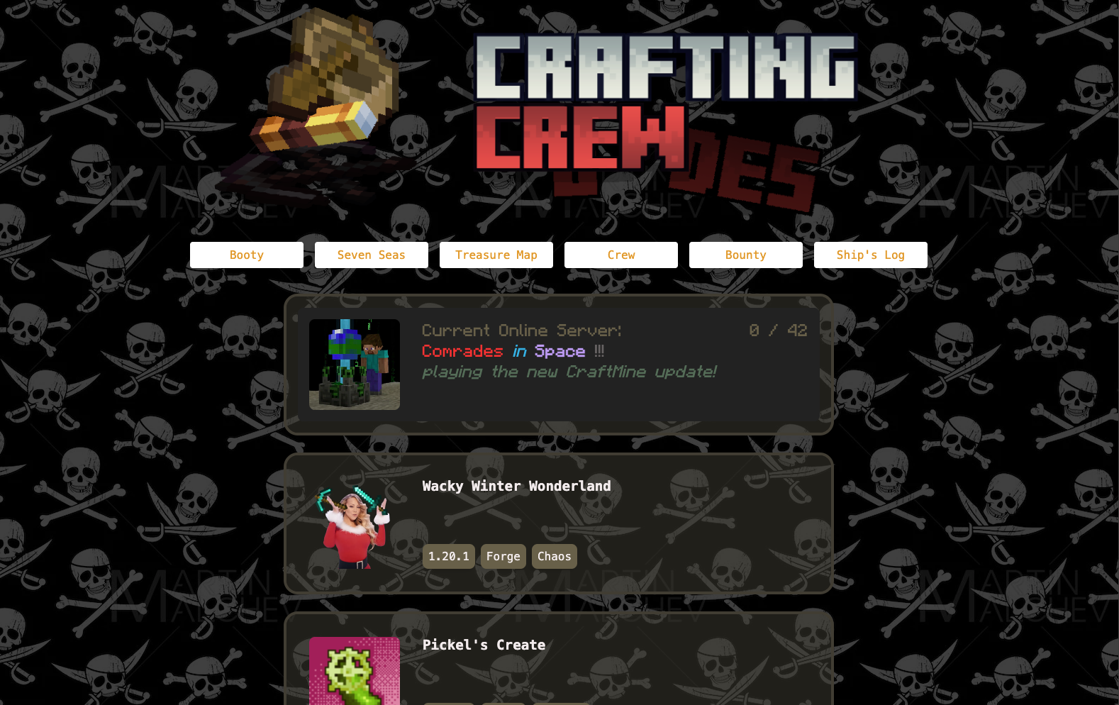 Screenshot of Crafting Comrades Website Pirate Theme.