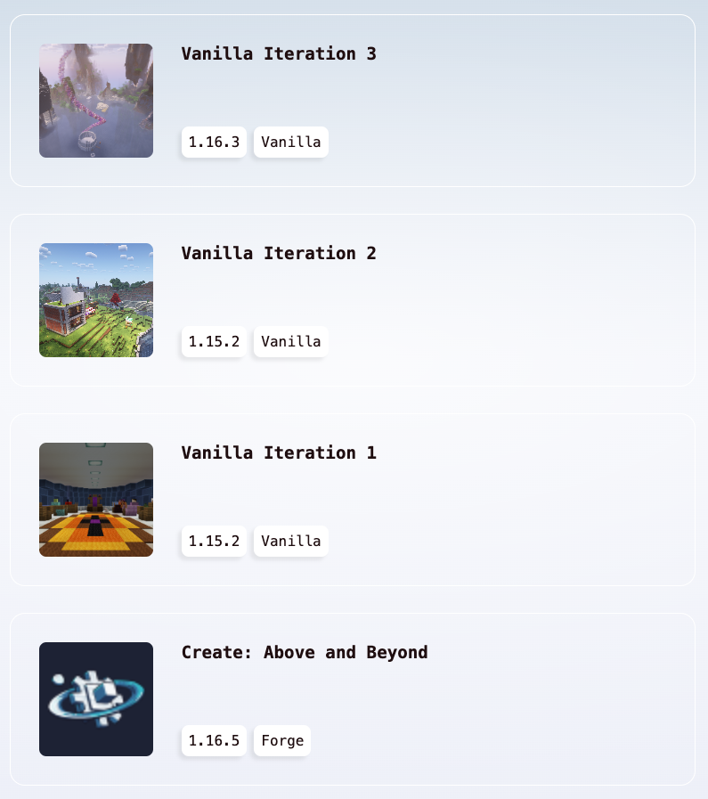 Screenshot of Crafting Comrades Website World Saves Page.