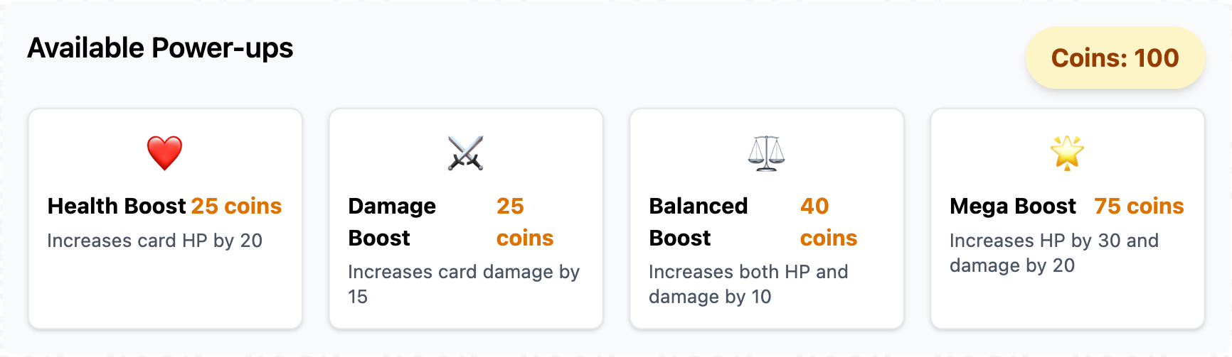 Screenshot of Flashcard Royale Card Unit Upgrades.