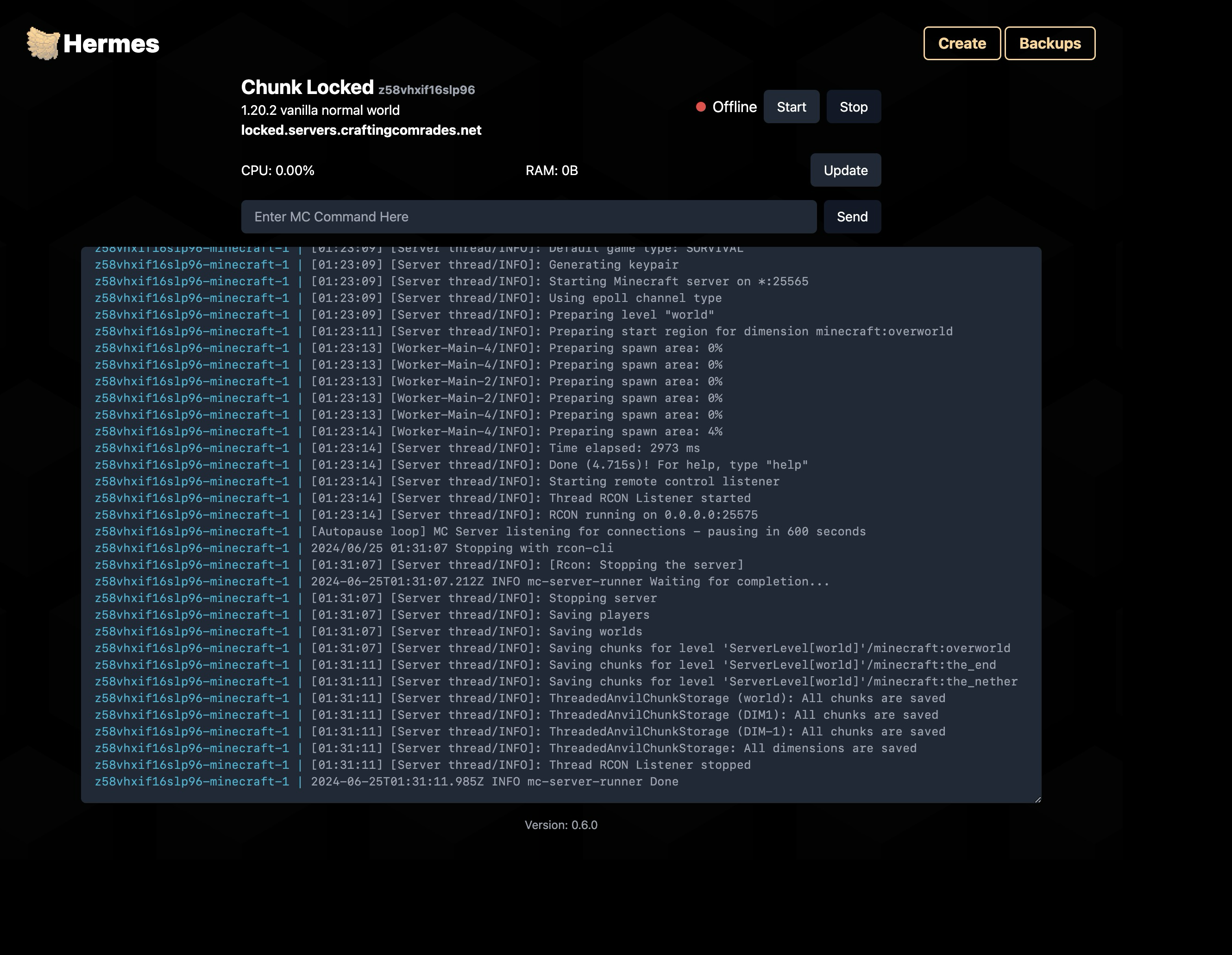 Server Dashboard Screenshot.