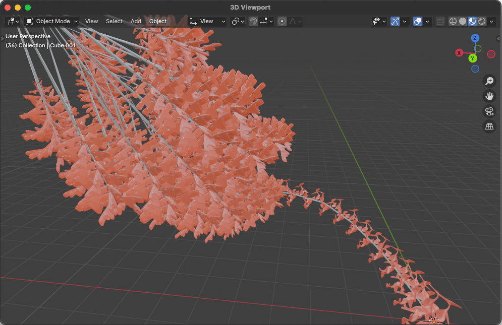 Example of Output of Blender Geometry Nodes setup for plant generation.