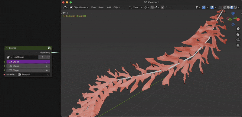 Example of Blender Geometry Nodes setup for plant generation.