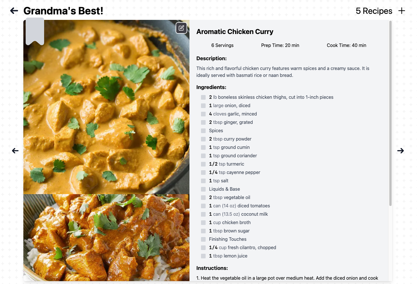 Recipe Creation Screenshot.