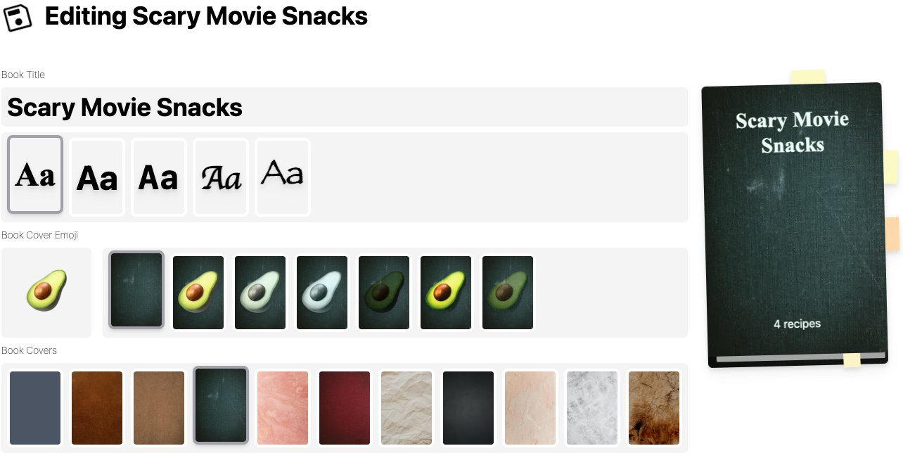 Screenshot of Recipe Books List.