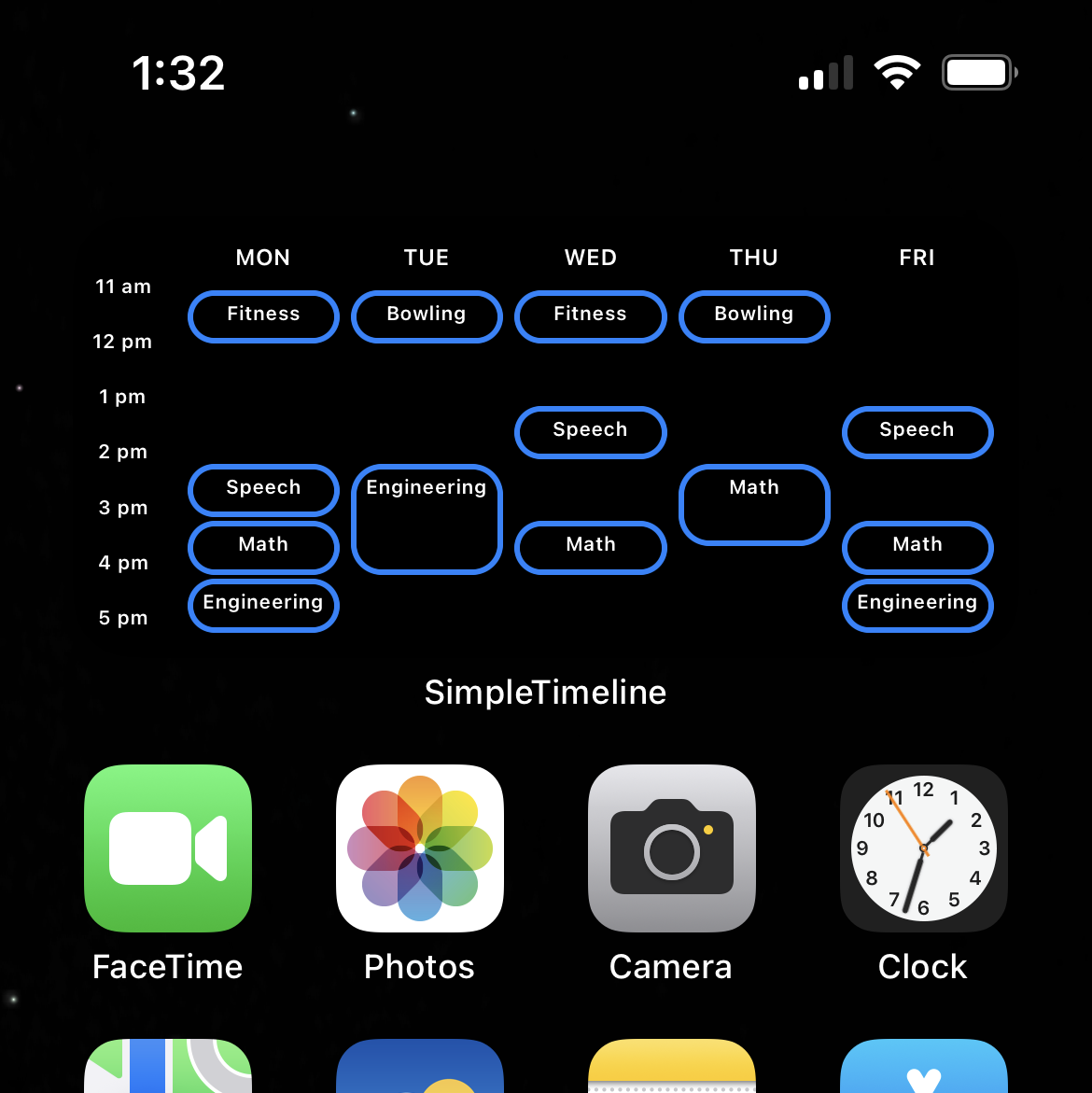 Screenshot of Simple Timeline Calendar Widget on iPhone Home Screen.