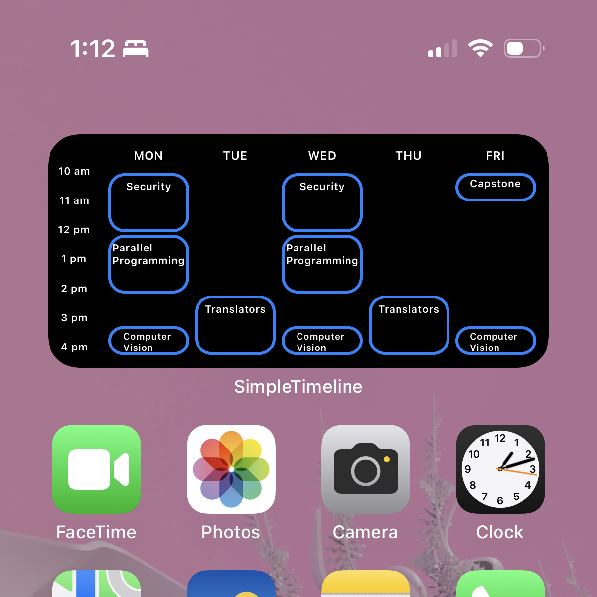 Screenshot of Simple Timeline Calendar Widget on iPhone Home Screen.