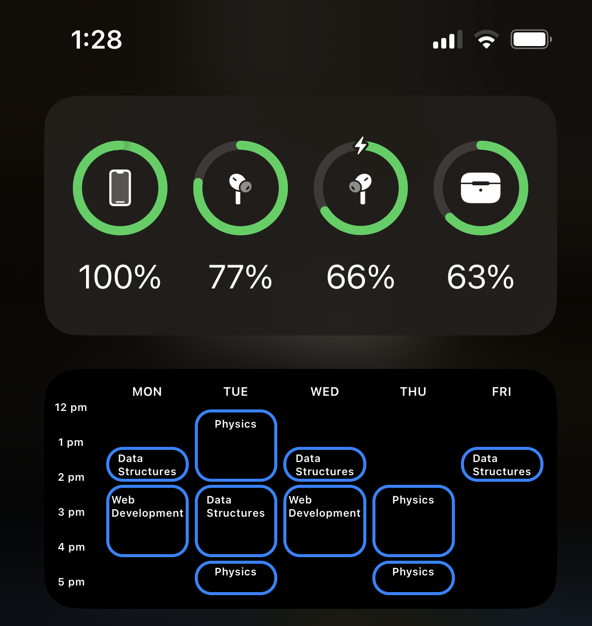 Screenshot of Simple Timeline Calendar Widget on iPhone Home Screen.