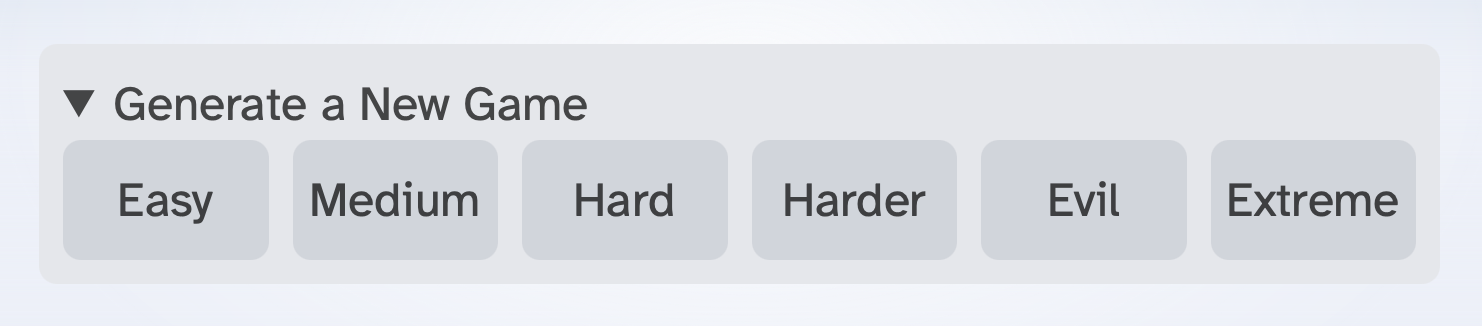 Sudoku UI Screenshot - New Game.